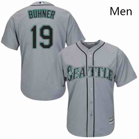 Mens Majestic Seattle Mariners 19 Jay Buhner Replica Grey Road Cool Base MLB Jersey